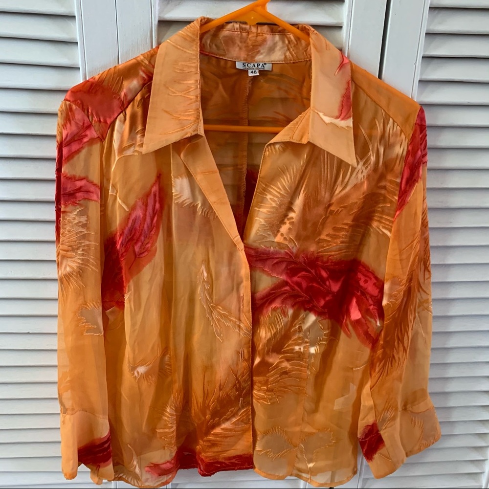 Scapa Sheer Orange Flowered Blouse
